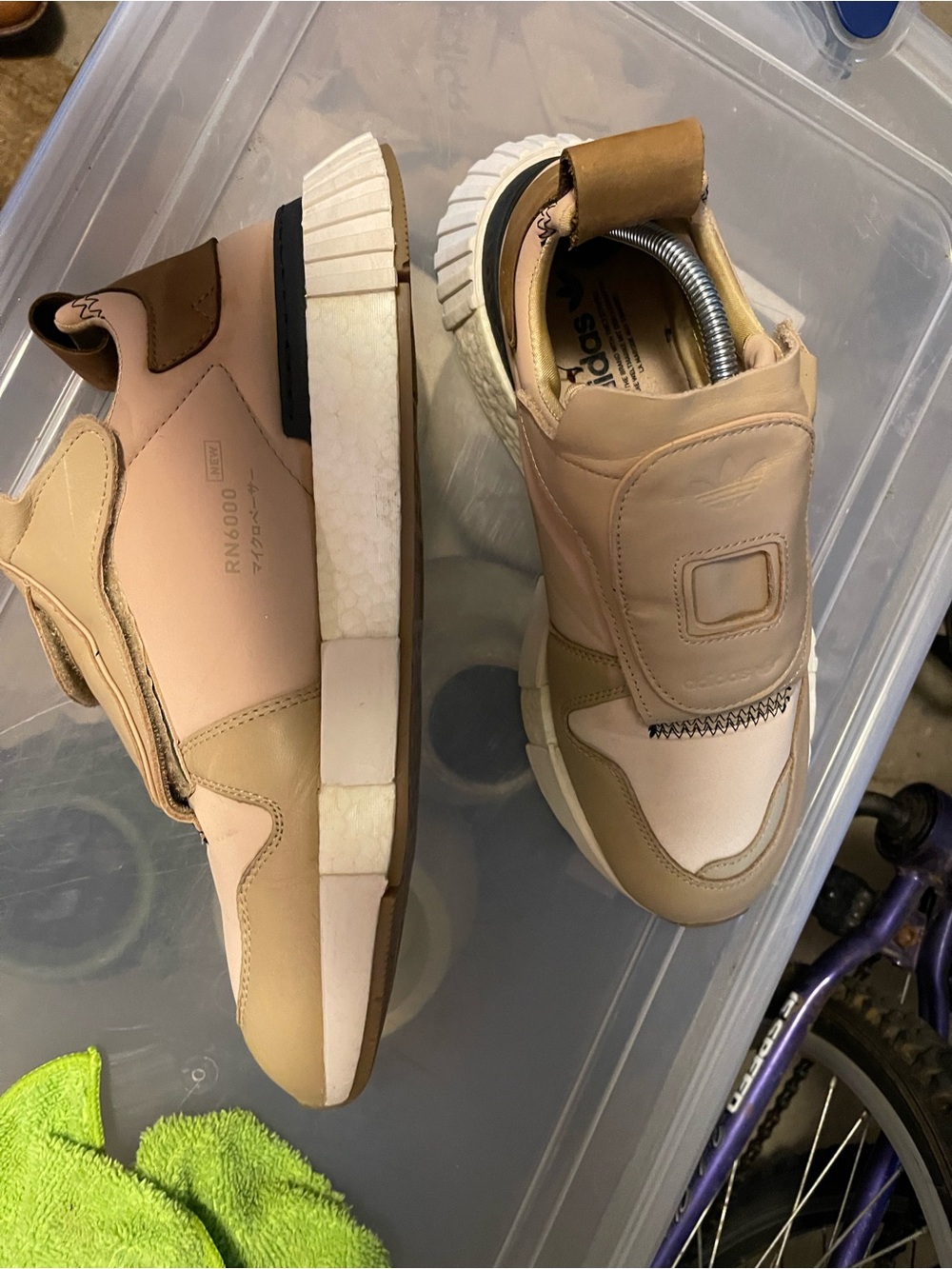 adidas Beige/Tan Slip-On Leather Trainers - Picture 6 of 6